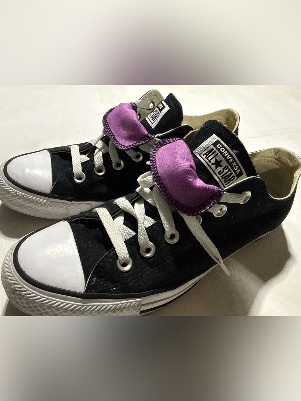 Converse All Star Black Canvas Sneakers with Purple Tongue Accent - Picture 3 of 12